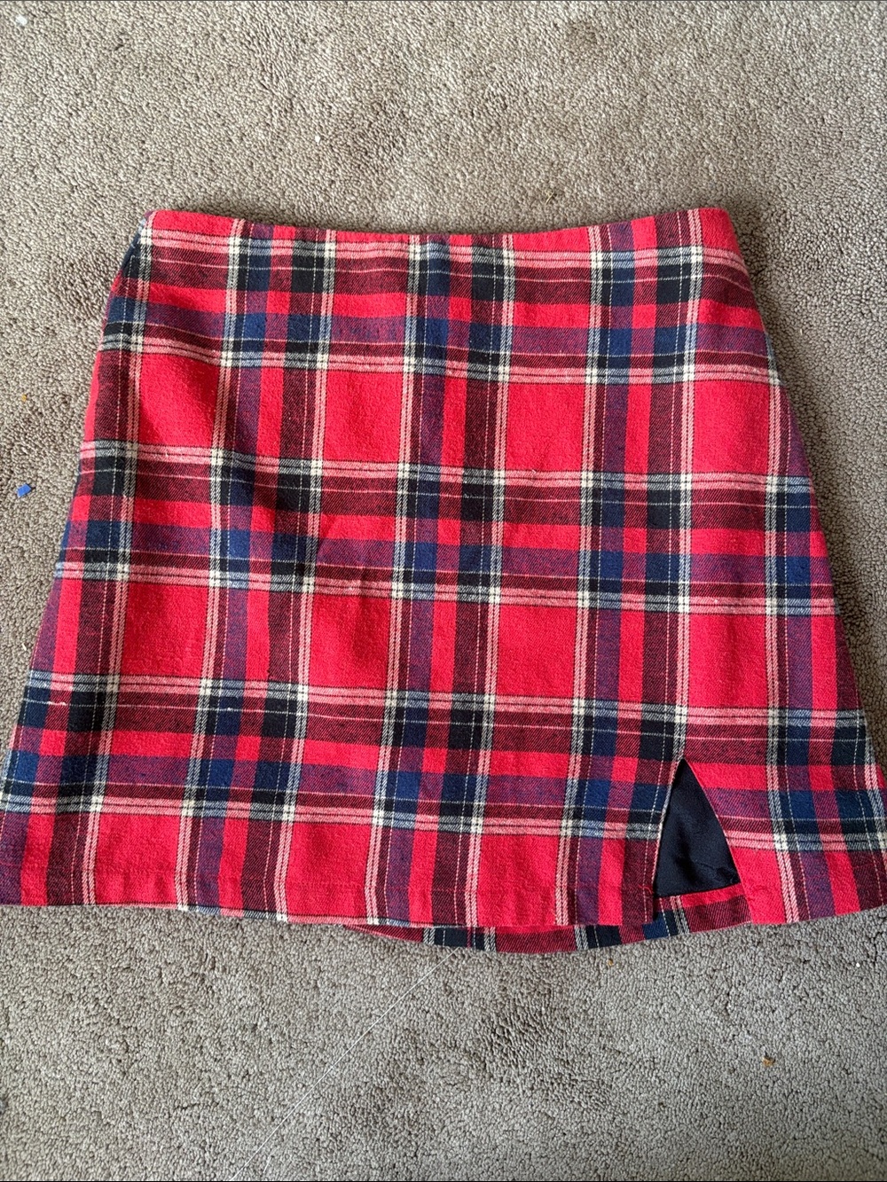 Pink Lily Red Plaid Mini Skirt with Side Slit